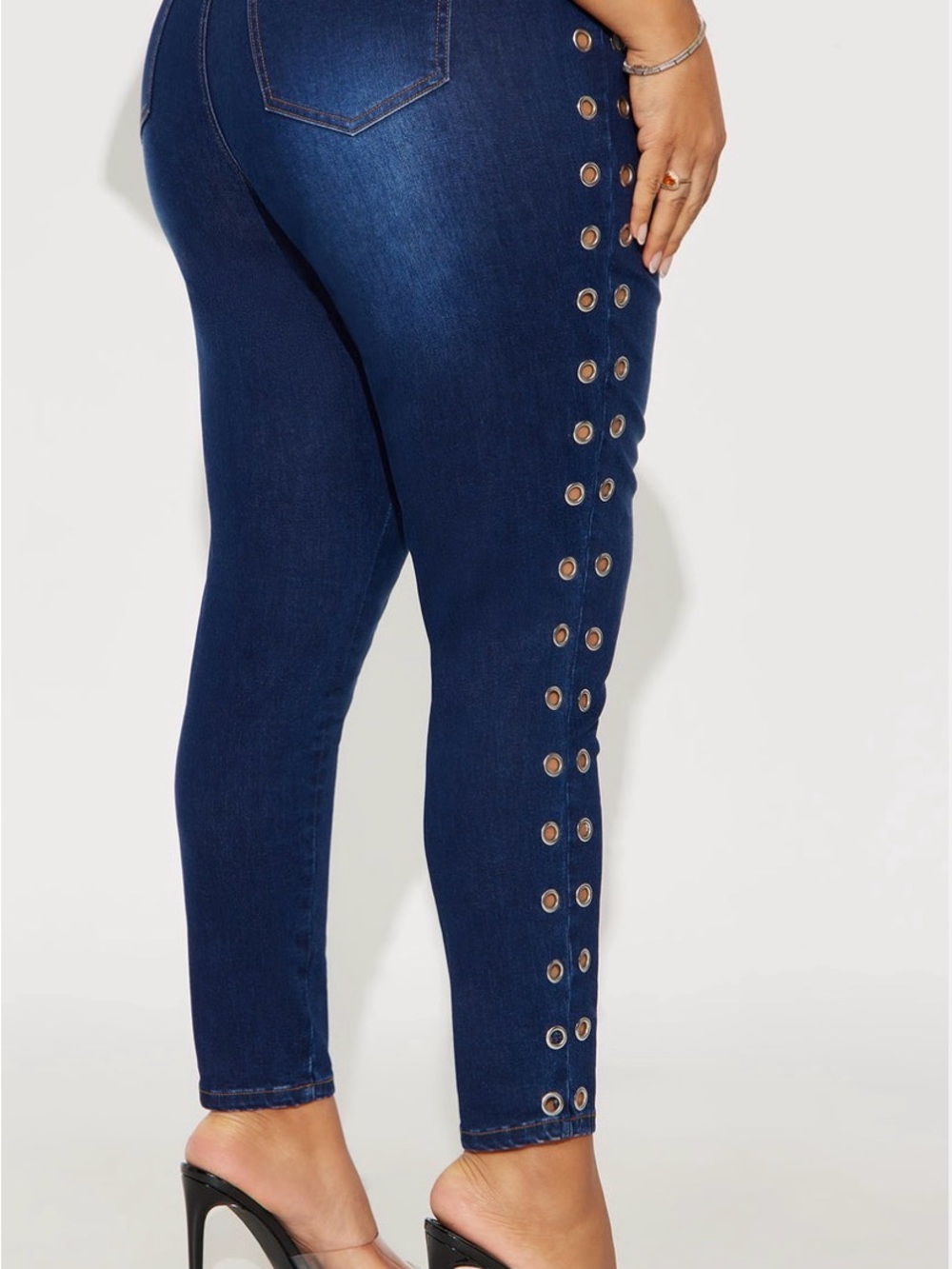 Fashion Nova Dark Blue Skinny Jeans with Side Grommet Detail
